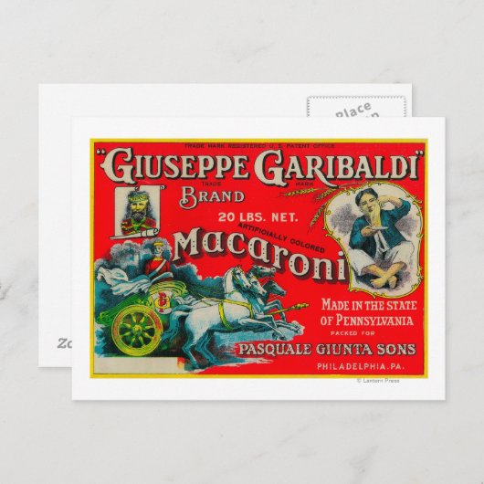 Giuseppe Garibaldi Macaroni Label Briefkaart (Voorkant / Achterkant)