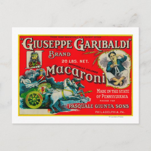 Giuseppe Garibaldi Macaroni Label Briefkaart (Voorkant)