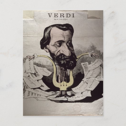Giuseppe Verdi , karikatuur, 1860's Briefkaart (Voorkant)