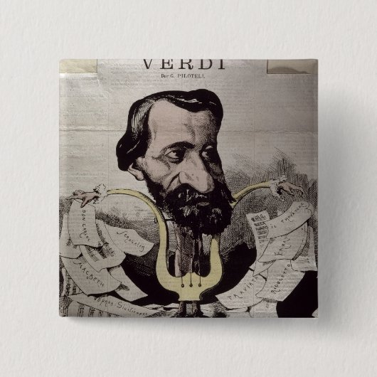Giuseppe Verdi , karikatuur, 1860's Vierkante Button 5,1 Cm (Voorkant)