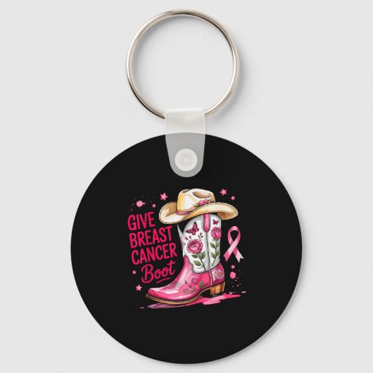 Give Breast Cancer The Boot Breast Cancer Nk Ribbo Sleutelhanger (Voorkant)