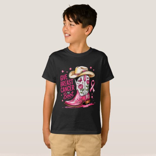Give Breast Cancer The Boot Breast Cancer Nk Ribbo T-shirt (Voorkant volledig)