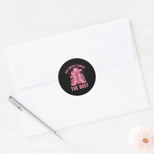 Give Breast Cancer The Boot Cowgirl Cancer Awarene Ronde Sticker (Envelop)