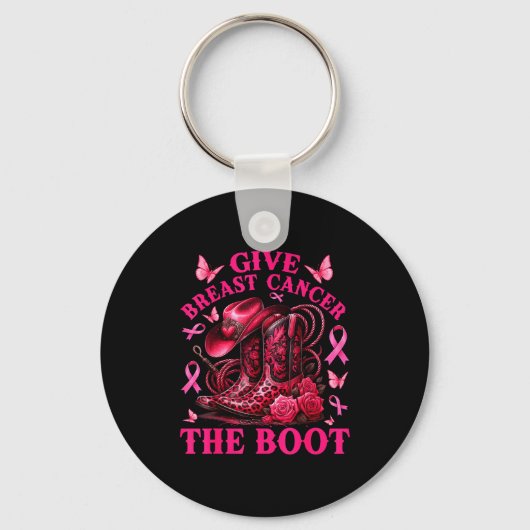 Give Breast Cancer The Boot Cowgirl Cancer Awarene Sleutelhanger (Voorkant)