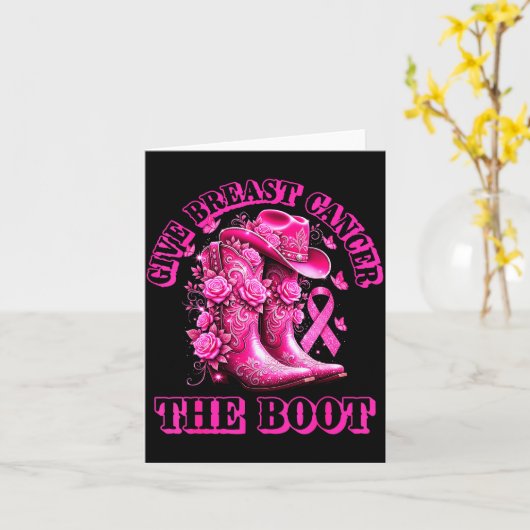 Give Breast Cancer The Boot Cowgirl Nk Ribbon West Kaart (Gele Bloem)