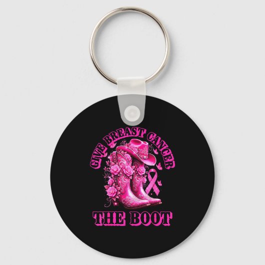 Give Breast Cancer The Boot Cowgirl Nk Ribbon West Sleutelhanger (Voorkant)