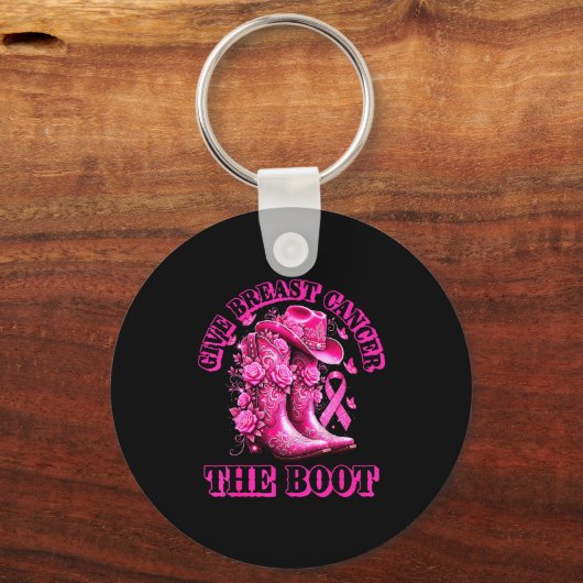 Give Breast Cancer The Boot Cowgirl Nk Ribbon West Sleutelhanger (Voorkant)