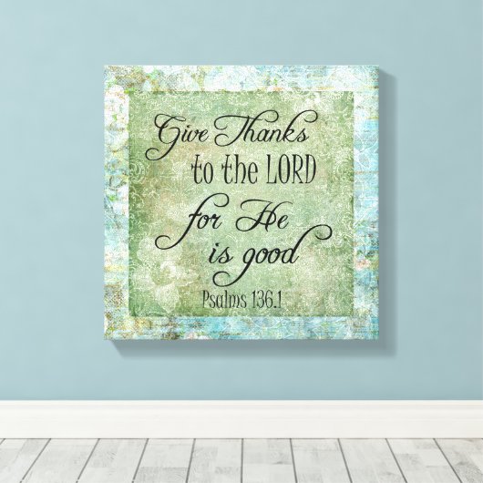 Give Thanks Bible Verse Canvas Afdruk (Insitu (Houten vloer))