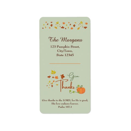 Give Thanks Bible Verse Etiket (Voorkant)