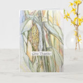 Give Thanks Cornstalk Autumn Happy Thanksgiving Kaart (Gele Bloem)