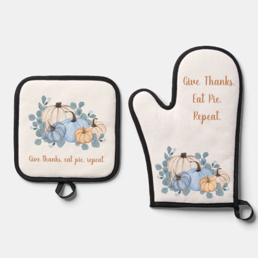 Give Thanks Eat Pie Repeat Autumn Pumpkins Ovenwant & Pannenlap Set (Voorkant)