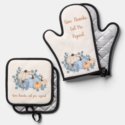 Give Thanks Eat Pie Repeat Autumn Pumpkins Ovenwant & Pannenlap Set (Voorkant / Achterkant)