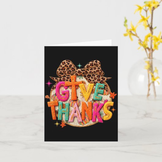 Give Thanks, Fall Leopard Coquette Bow, Preppy Tha Kaart (Gele Bloem)