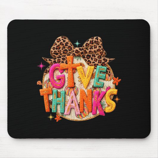Give Thanks, Fall Leopard Coquette Bow, Preppy Tha Muismat (Voorkant)