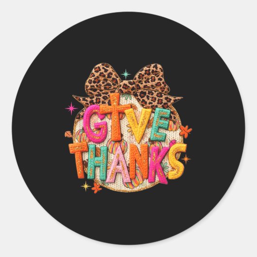 Give Thanks, Fall Leopard Coquette Bow, Preppy Tha Ronde Sticker (Voorkant)