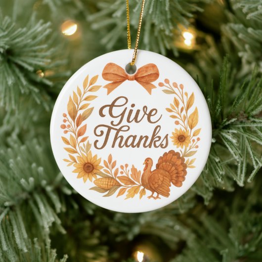 Give Thanks Keramisch Ornament (Boom)
