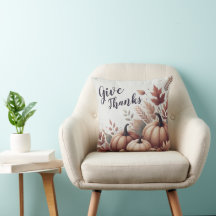 Give Thanks Pumpkin Throw Pillow - Customizable