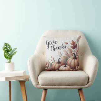Give Thanks Pumpkin Throw Pillow - Customizable Kussen