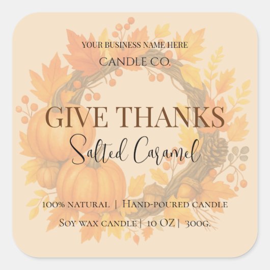 Give Thanks Salted Caramel Candle Label (Voorkant)