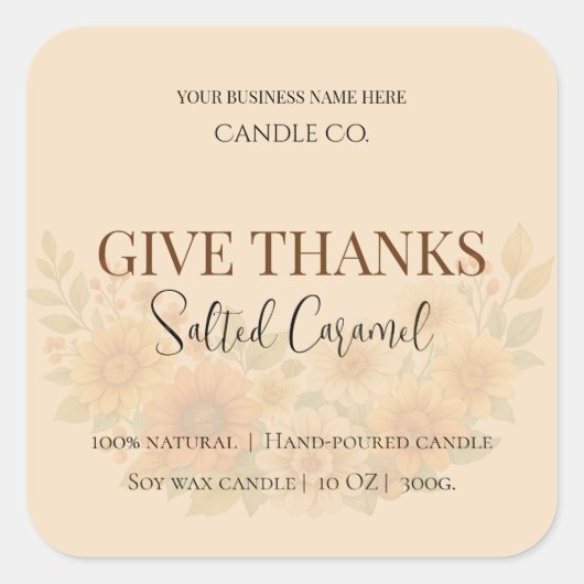 Give Thanks Salted Caramel Candle Label (Voorkant)