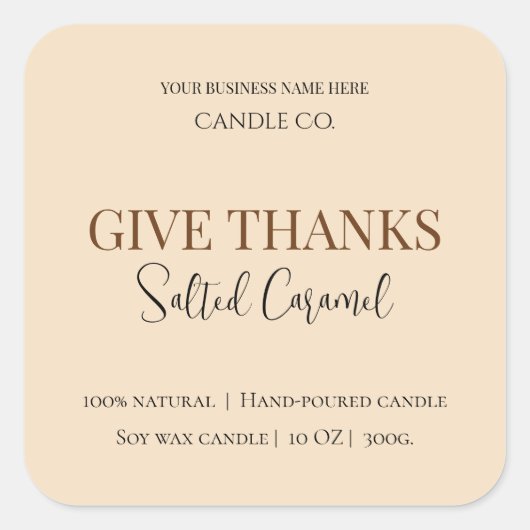 Give Thanks Salted Caramel Candle Label (Voorkant)