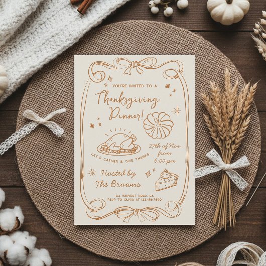 Give Thanks Thanksgiving Dinner Rustic Invitation Kaart