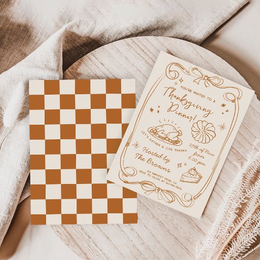 Give Thanks Thanksgiving Dinner Rustic Invitation Kaart