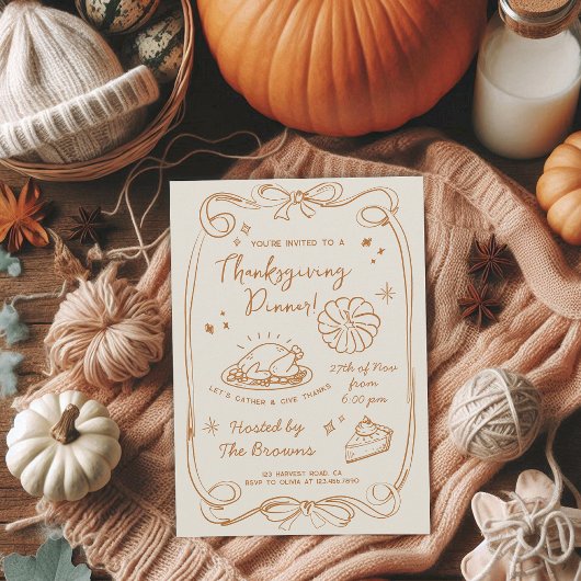 Give Thanks Thanksgiving Dinner Rustic Invitation Kaart