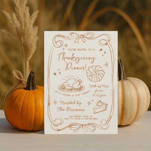 Give Thanks Thanksgiving Dinner Rustic Invitation Kaart