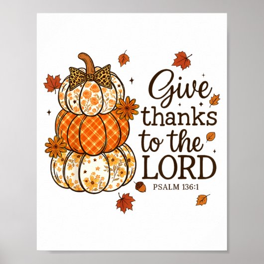Give Thanks To The Lord Fall Christian Pumpkin Coq Poster (Voorkant)