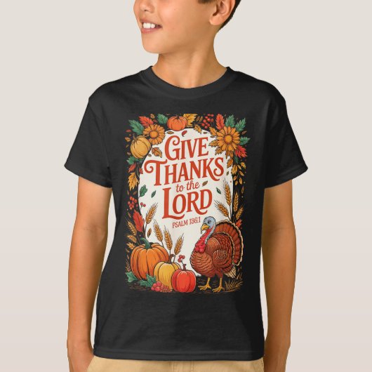 Give Thanks To The Lord Fall Pumpkin Thanksgiving  T-shirt (Voorkant)