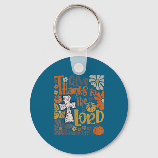 Give Thanks To The Lord Floral Boho Retro Thanksgi Sleutelhanger (Voorkant)