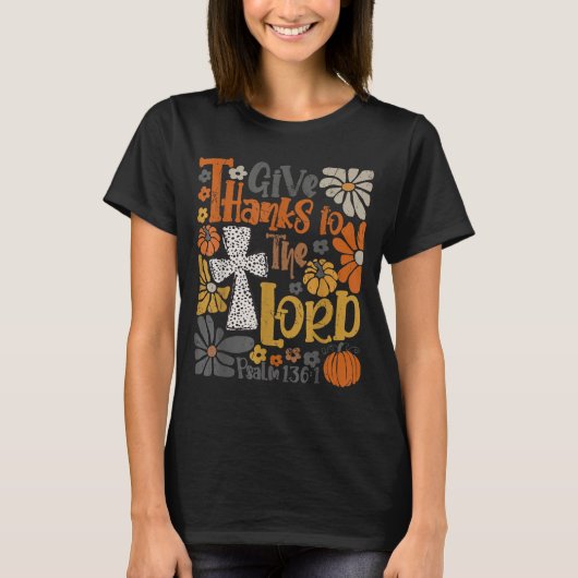 Give Thanks To The Lord Floral Boho Retro Thanksgi T-shirt (Voorkant)