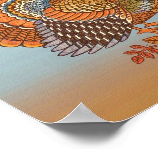 Give Thanks Turkey Autimn Colours Fanned Tail Blue Poster (Hoek)