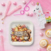 Give Thanks – Whimsical Squirrel & Pumpkin Harvest Papieren Bordje (Feest)