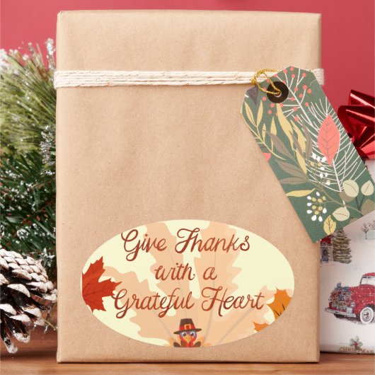 Give Thanks With a Grateful Heart Thanksgiving Ovale Sticker (Feestdagen)