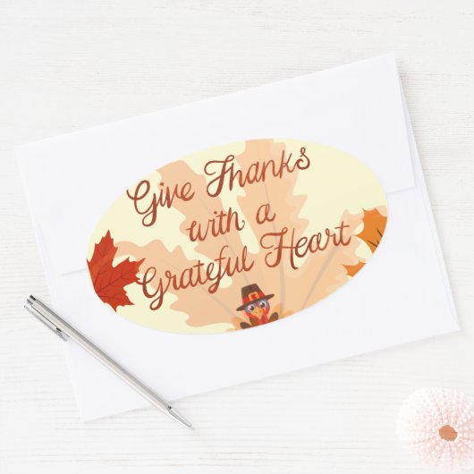Give Thanks With a Grateful Heart Thanksgiving Ovale Sticker (Envelop)
