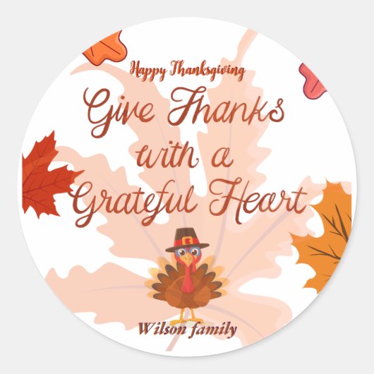 Give Thanks With a Grateful Heart Thanksgiving Ronde Sticker (Voorkant)