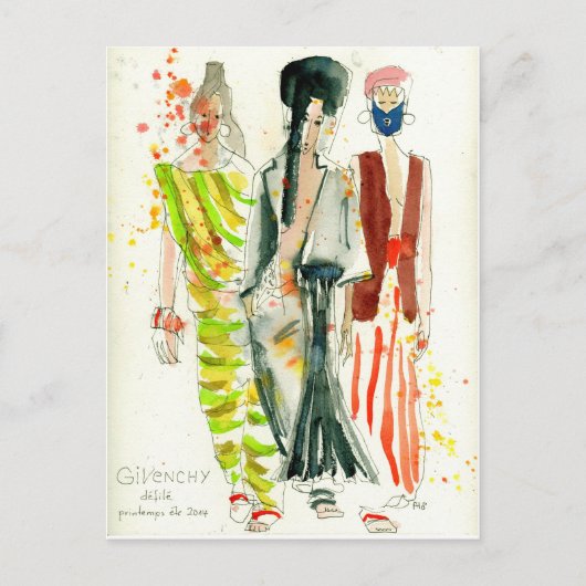 Givenchy Mode Show Paris - mode illustratie Briefkaart (Voorkant)