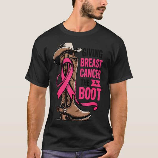 Giving Breast Cancer The Boot Cowboy Design  T-shirt (Voorkant)