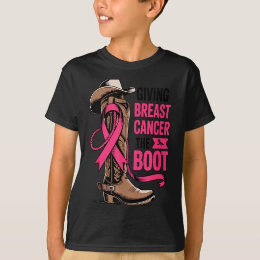 Giving Breast Cancer The Boot Cowboy Design  T-shirt (Voorkant)