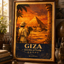 Giza Egypte Oude Reisposter | Piramide & SfinX