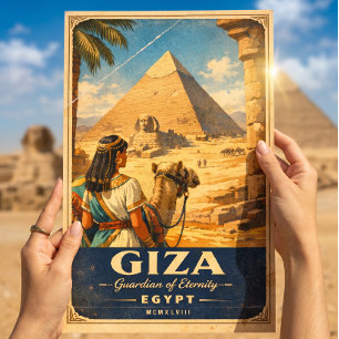 Giza Egypte Oude Reisposter Piramides & Sfinx Poster