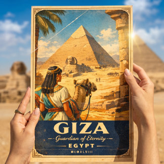 Giza Egypte Oude Reisposter | Piramides & Sfinx Poster