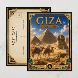 Giza Egypte Vintage Piramides & Sfinx Art Deco Briefkaart