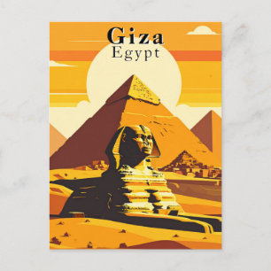 Giza Egypte Vintage Reis Sfinx en Piramides Briefkaart