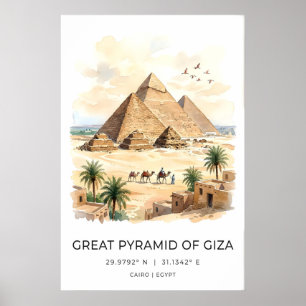 Giza Piramide Muur Kunst Aquarel Reis Scene met Poster
