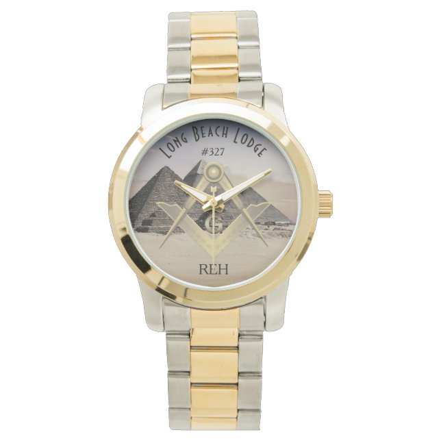 Giza Piramides Masonic Monogrammed Horloge (Voorkant)