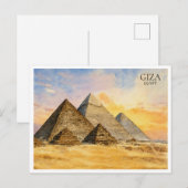 Giza Pyramids Egypt Waterverf Travel Briefkaart (Voorkant / Achterkant)