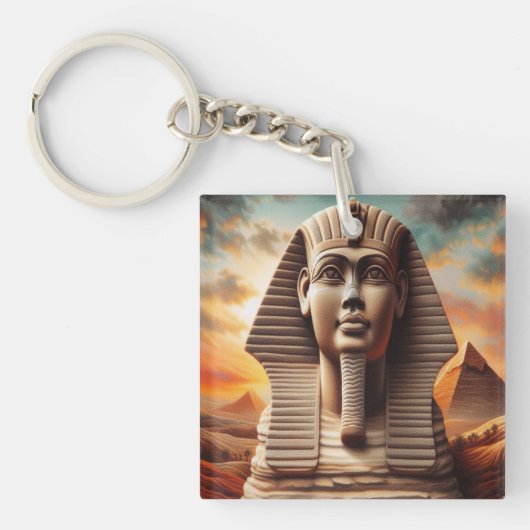 Giza Sphinx Hoofd met Piramides Egypte Reizen Sleutelhanger (voorkant)